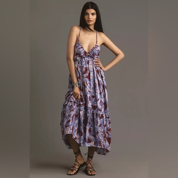 Anthropologie Dresses & Skirts - Anthropologie Midi Dress Deep V Neck Twist Back 70% Cotton 30% Silk Sz XXSP
